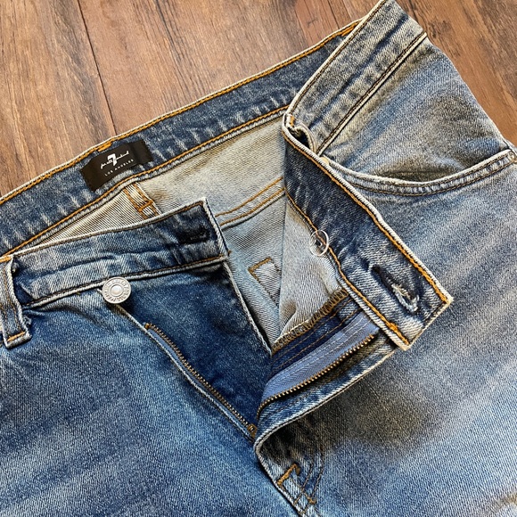 7 For All Mankind Criss Cross Waist Denim Ankle Tapered Jeans Size 32 - Picture 9 of 12